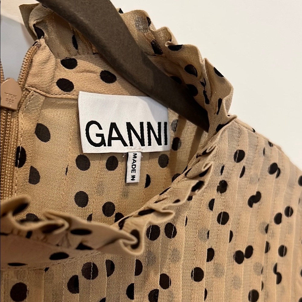 Ganni Polka Dot Sleeveless Top Beige